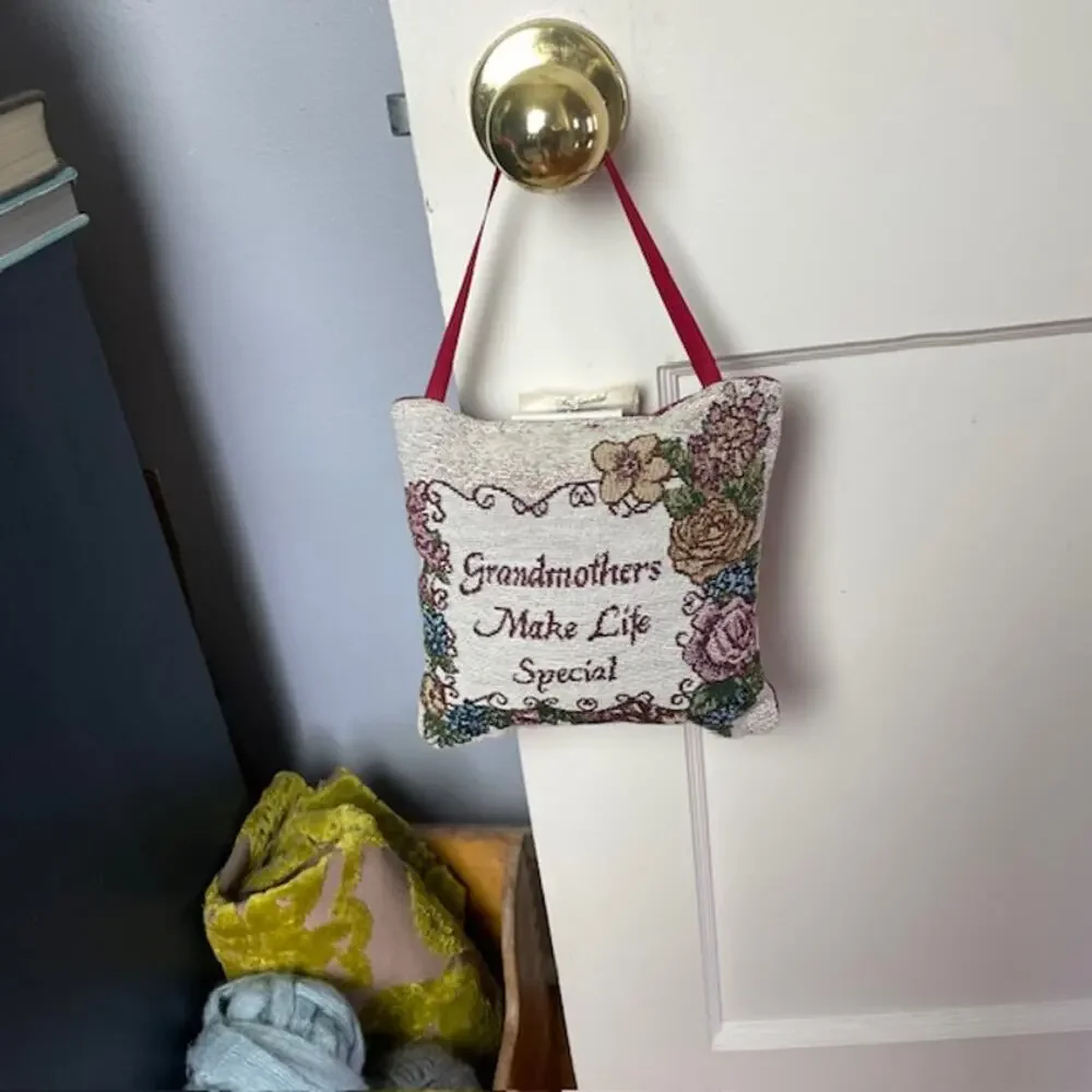 Vintage Grandmothers Gift Pillow Tapestry Door Hanger Floral Sentimental Grandma